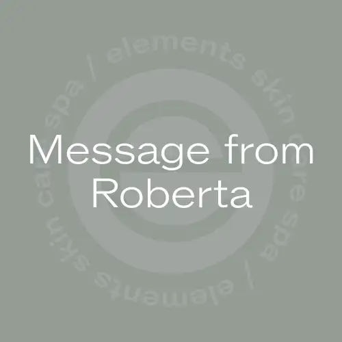 The image displays the text "Message from Roberta" in a white font, centralized on a light green-gray background with the Elements logo as a watermark.