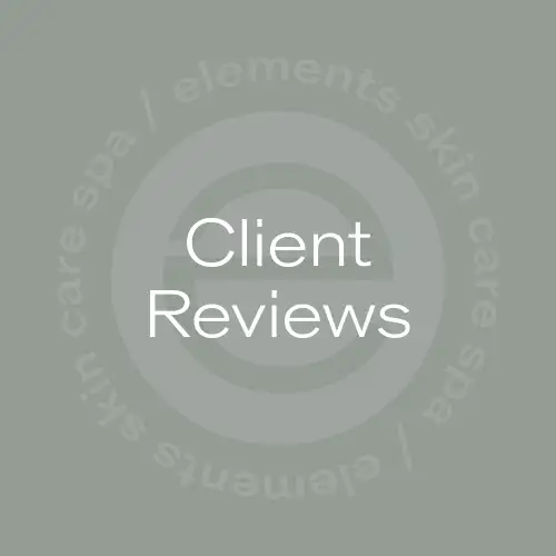 This image features the text "client reviews" centred in a plain, light gray background with faded, circular text patterns around it.